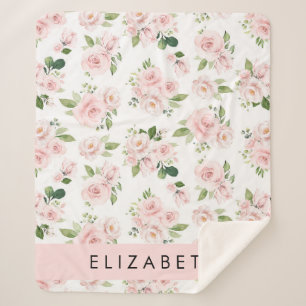 Couverture Sherpa Fleurs roses, Roses, Fleurs Aquarelles, Votre Nom