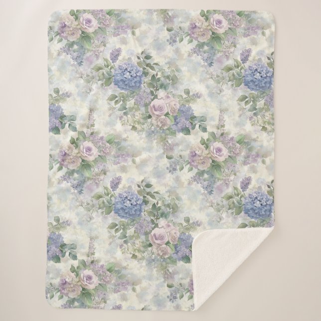 Couverture Sherpa Fleurs roses violettes romantiques (Devant)