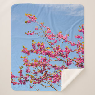 COUVERTURE SHERPA FLEURS ROUGE ET JAUNE SOUS LE CIEL BLEU