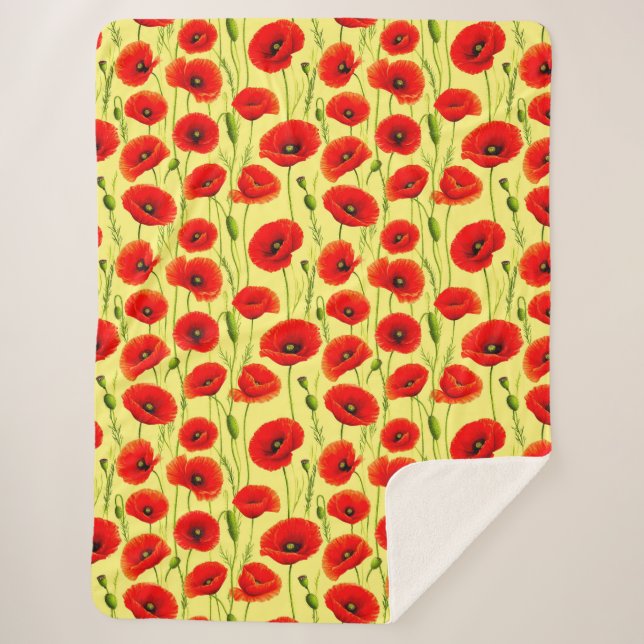 Couverture Sherpa Fleurs rouges de prairie avec arrangement de tiges (Devant)