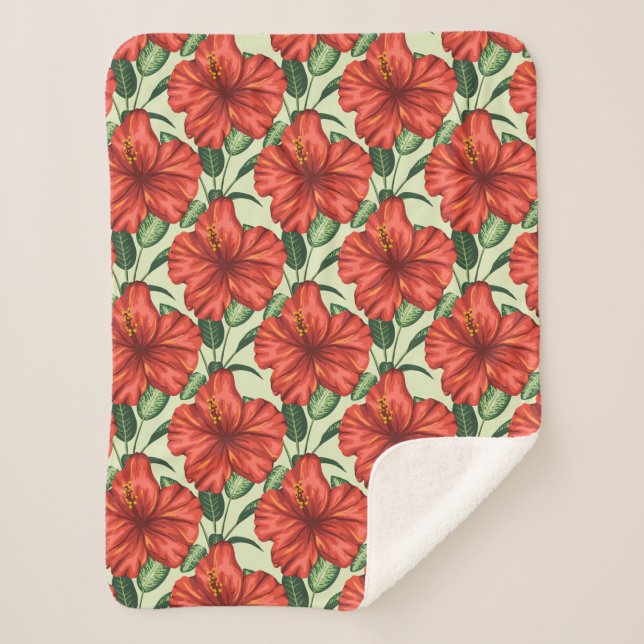 Couverture Sherpa Fleurs rouges motifs à fleurs tropicales (Devant)
