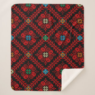 Couverture Sherpa Fleurs rouges Palestine Broderie tatreez Motif
