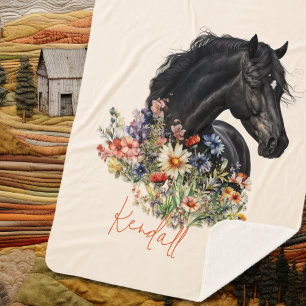 Couverture Sherpa Fleurs sauvages Black Horse Personnalisés