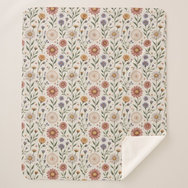 Couverture Sherpa Fleurs sauvages dessinées à la main en patchwork s (Devant)