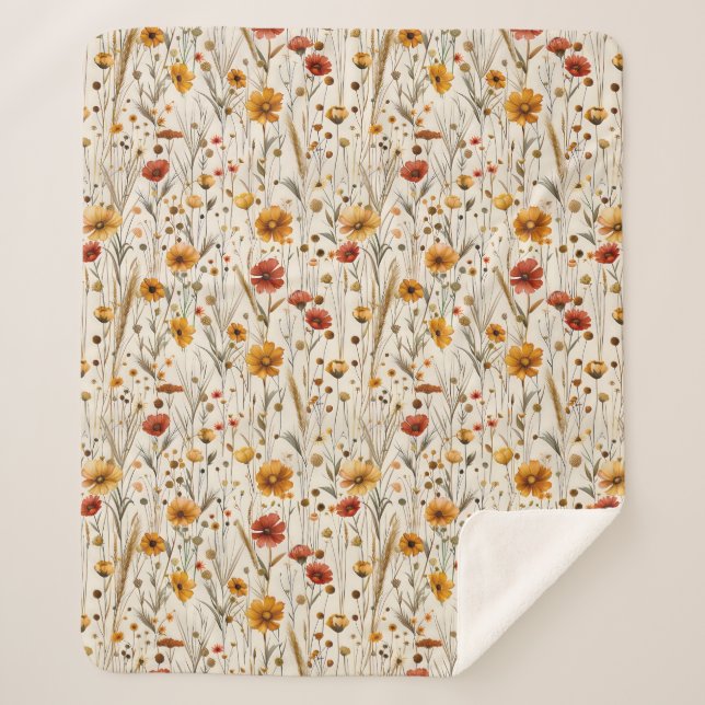 Couverture Sherpa Fleurs sauvages rustiques - Boho Automne modèle fl (Devant)