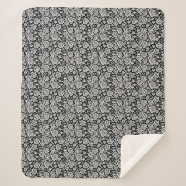 Couverture Sherpa Fleurs Sombres Roses Grises Noires Esthétique (Devant)