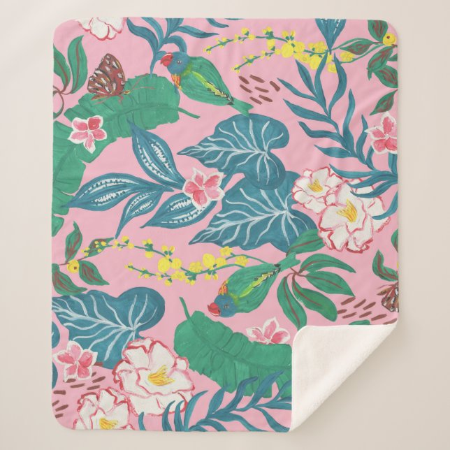 Couverture Sherpa Fleurs tropicales Abstraites, motif de guache pein (Devant)