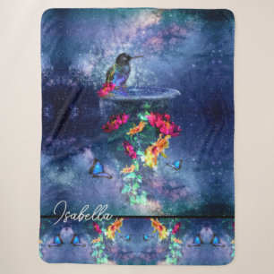 Couverture Sherpa Fleurs tropicales, colibri, papillon et étoiles