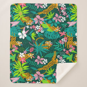Couverture Sherpa Fleurs tropicales colorées et animaux motif