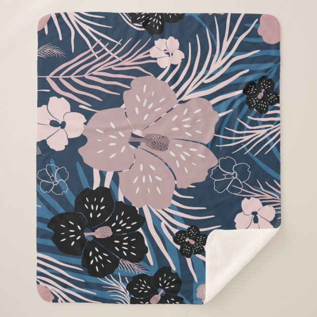 Couverture Sherpa Fleurs tropicales Palm Texture Feuille (Devant)