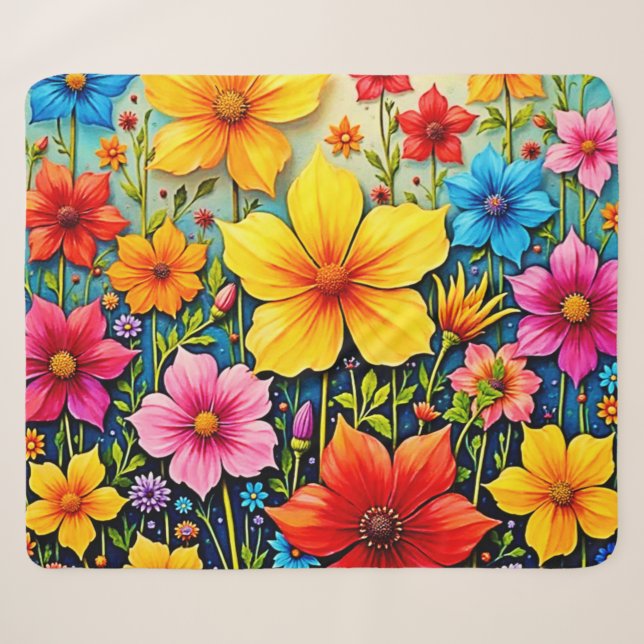 Couverture Sherpa Fleurs Vibrantes : Jardin de Joie Art (Devant (Horizontal))