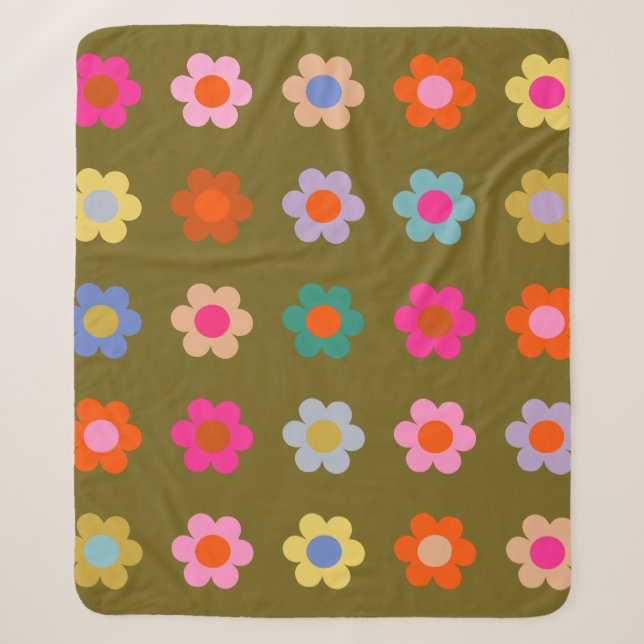 Couverture Sherpa Fleurs vintages florales Abstraites rétro (Devant)