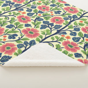 Couverture Sherpa Fleurs vintages roses et florales Feuillage vert