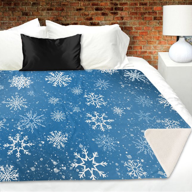 Couverture Sherpa Flocons de Neige Bleus Classique Hiver Blanc (Créateur téléchargé)