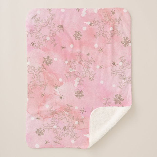 Couverture Sherpa Flocons de neige de Noël rose motif boho (Devant)