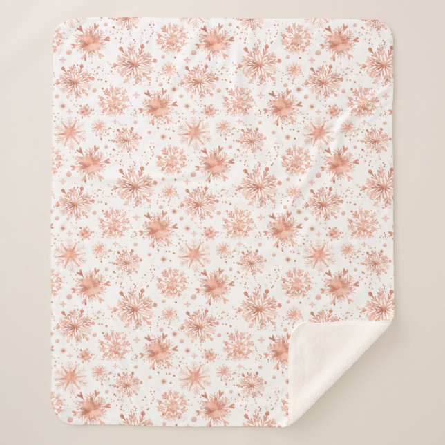 Couverture Sherpa Flocons de neige en or rose sur fond blanc (Devant)