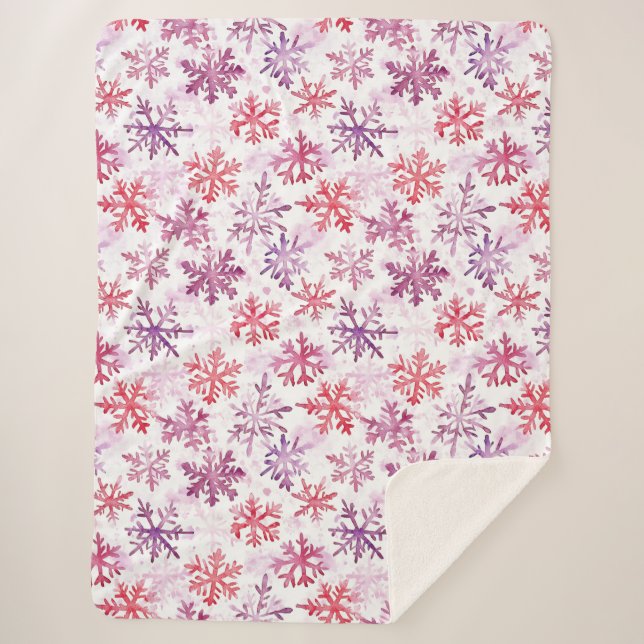 Couverture Sherpa Flocons de neige rouges violets de Noël (Devant)