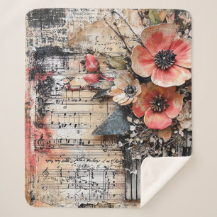 Couverture Sherpa Floral avec touches de piano rustique et feuille d