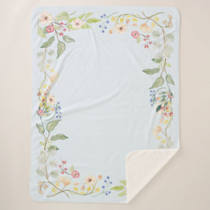 Couverture Sherpa Floral bleu minable de rose chic d'aquarelle de