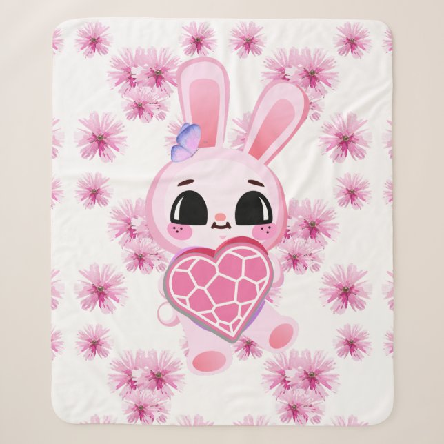 Couverture Sherpa Floral cute pink rabbit easter (Devant)