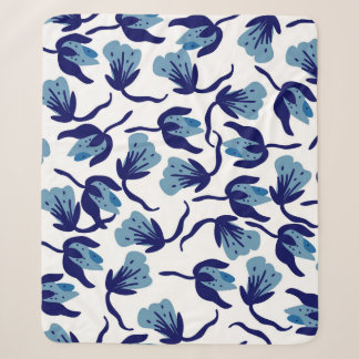 Couverture Sherpa Floral De Pansy Bleu : Sans Mer Dessiné À La Main.