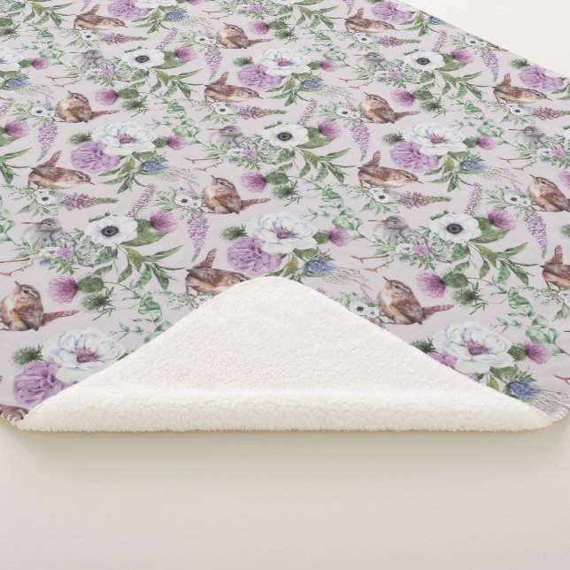 Couverture Sherpa Floral Flower Lupin Thistle Bird écossais Motif (3/4)