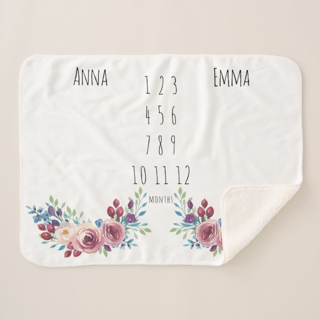 Couverture Sherpa Floral Girls Twin Milestone Blanket en polaire (Devant (Horizontal))