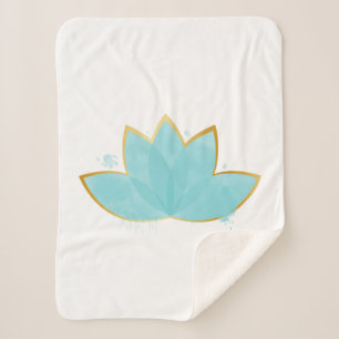 Couverture Sherpa Floral Lotus Aquarelle Mer Bleu & Faux Or