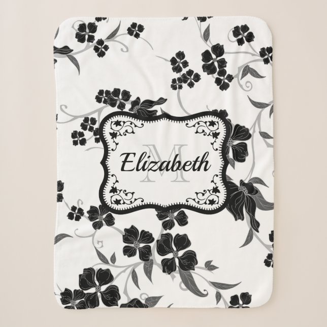 Couverture Sherpa Floral noir et blanc (Devant)
