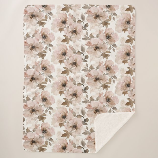 Couverture Sherpa Floral occidental rose Tan (Devant)