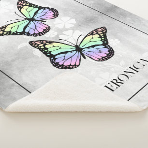 Couverture Sherpa Floral papillon arc-en-ciel personnalisé