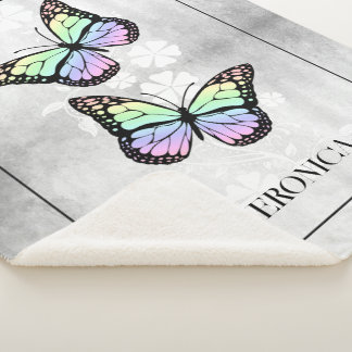 Couverture Sherpa Floral papillon arc-en-ciel personnalisé