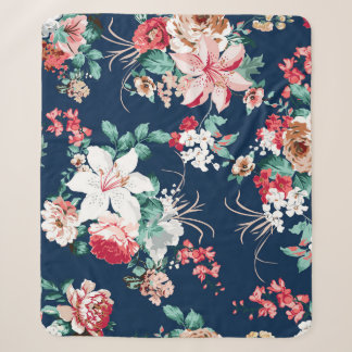 Couverture Sherpa Floral pattern with roses and small flowers with v