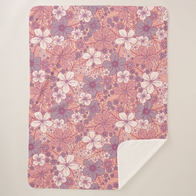 Couverture Sherpa Floral rose et violet pastel (Devant)