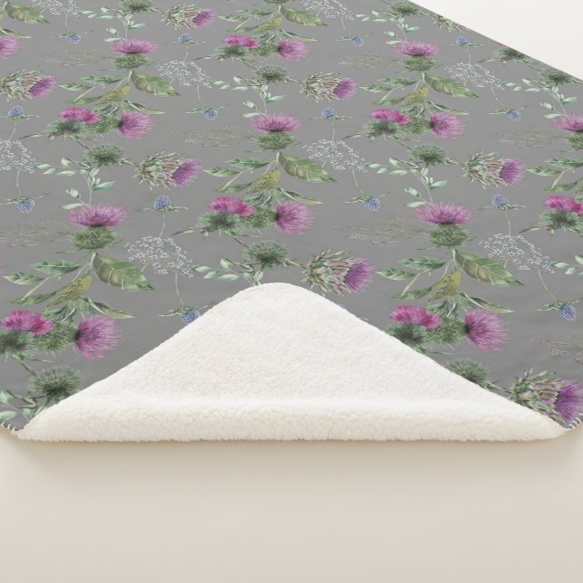Couverture Sherpa Floral Scottish Thistle Grey Motif (3/4)