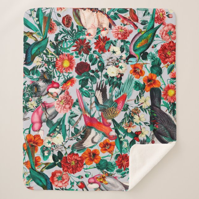 COUVERTURE SHERPA FLORALE ET OISEAUX XIV-II (Devant)