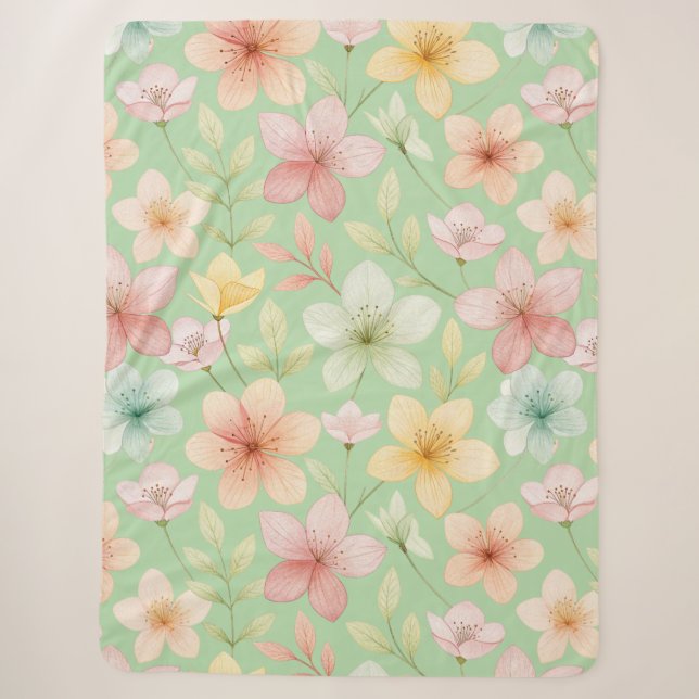 Couverture Sherpa Florale Menthe (Devant)