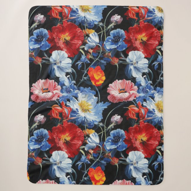 Couverture Sherpa Flore Chromatique Nocturne (Devant)