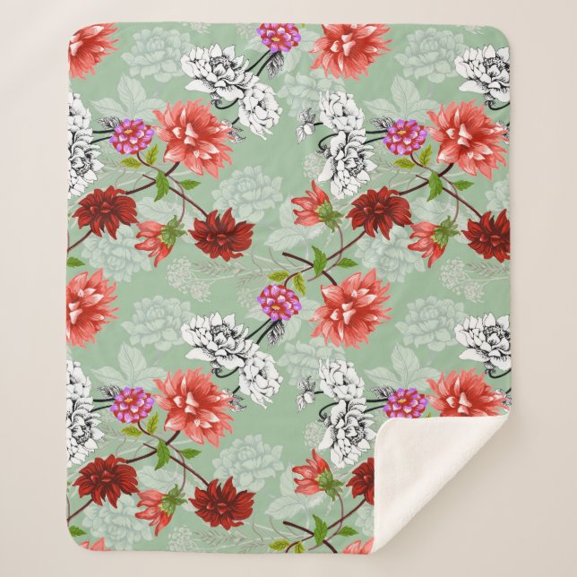 Couverture Sherpa Flore de printemps vert : main tirée (Devant)