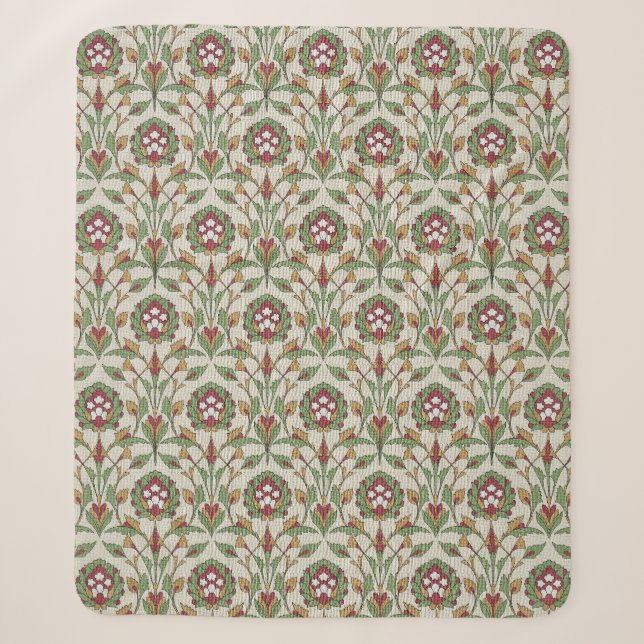Couverture Sherpa Flore perse rouge et verte (Devant)