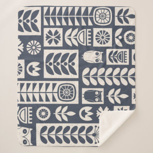 Couverture Sherpa Flore scandinave : Blanc, Bleu, Minimaliste.