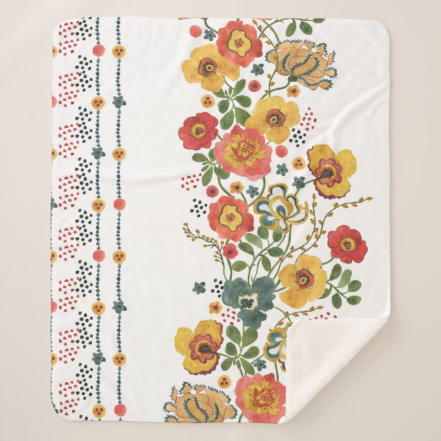 Couverture Sherpa Flore stylisée : Aquarelle Design sans joint. (Devant)