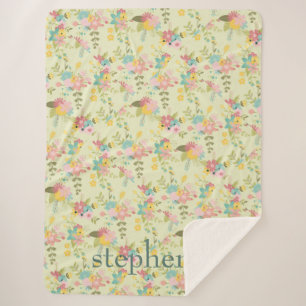 Couverture Sherpa Flore verte de porc jaune personnalisée