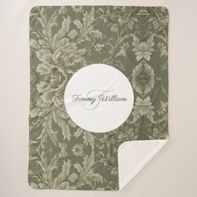 Couverture Sherpa Flore verte Sage Élégante (Devant)