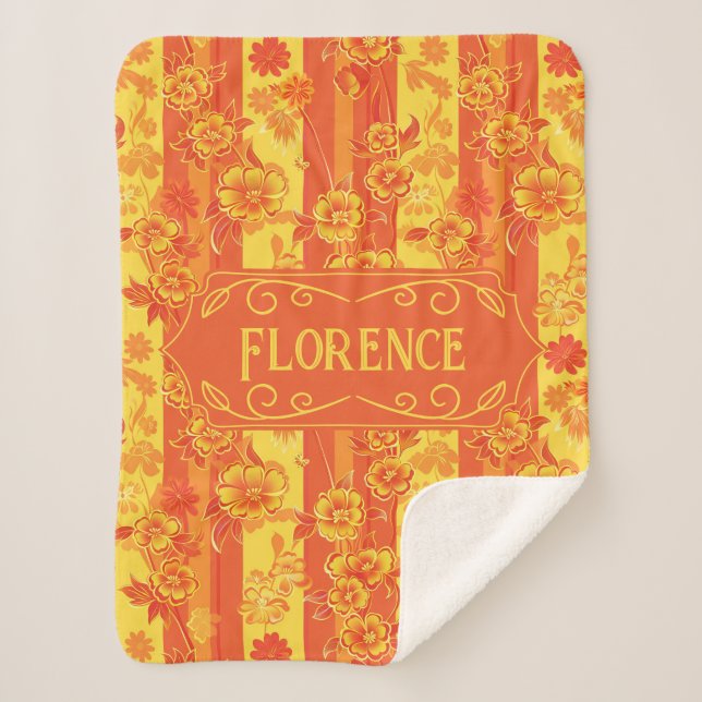 Couverture Sherpa Florence Floral jaune et orange (Devant)