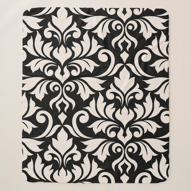 Couverture Sherpa Flourissant Damask Art I Cream sur Black (Devant)