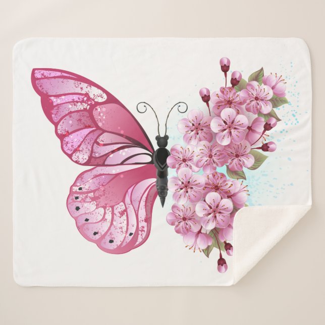 Couverture Sherpa Flower Butterfly (Devant (Horizontal))