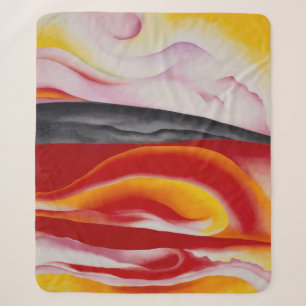 Couverture Sherpa Flux rouge, jaune et noir Georgia O'Keeffe
