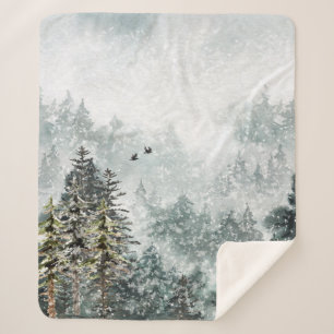 Couverture Sherpa Foggy Mountain Snowy Winter Forêt Forêt Ravins