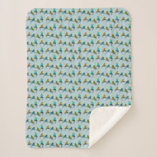 Couverture Sherpa Folie de Perruches (Cyan Clair)